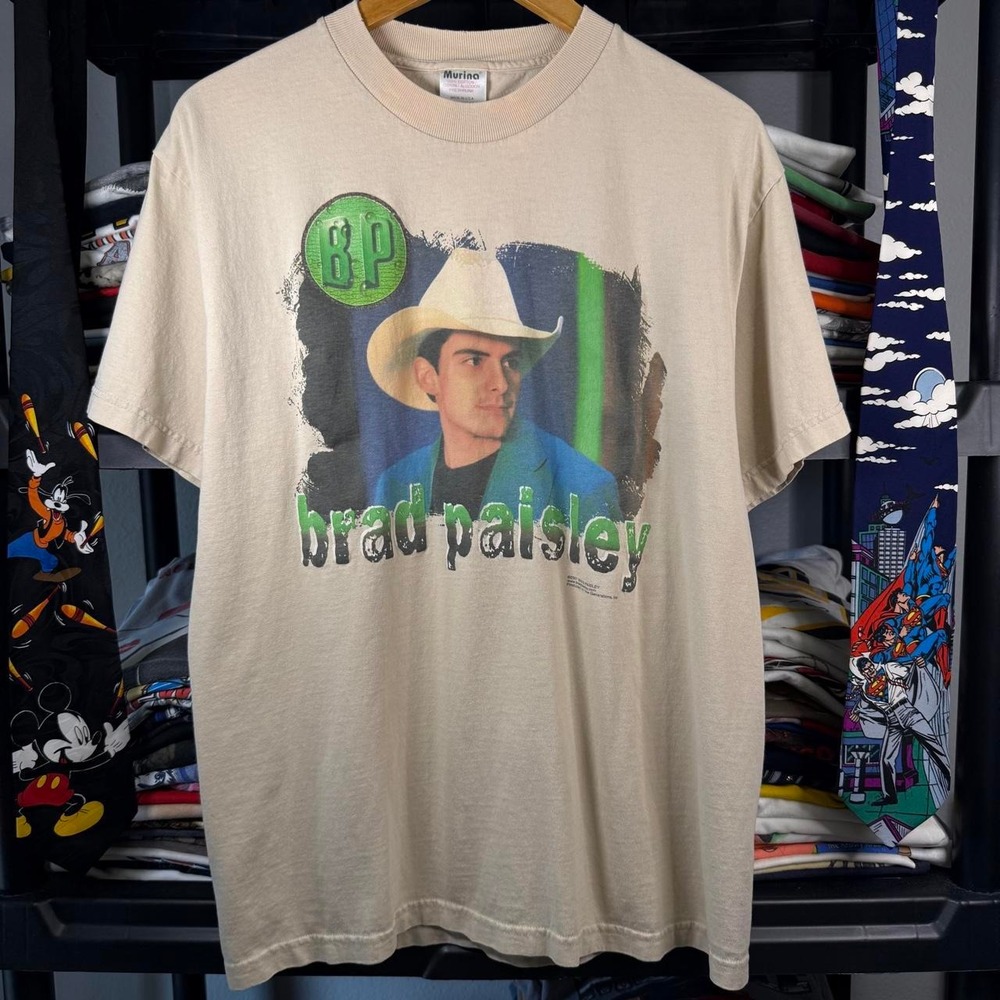 Y2K Tan Brad Paisley Part II Tour 2001 Graphic Band Tee Large Light Marks